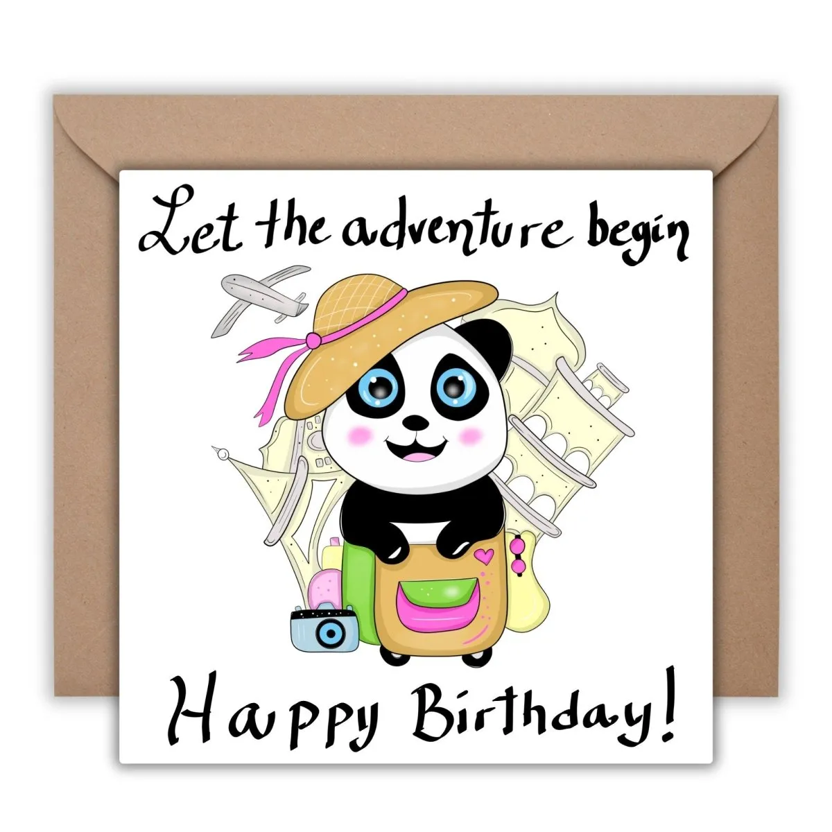 Happy Birthday Adventure Card, Greeting Card, Funny Panda Card, Love Trips Bday Postcard, Outdoor Cards, Couple Forest Card