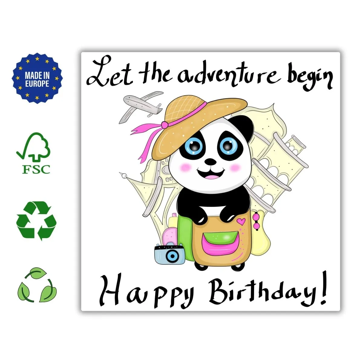 Happy Birthday Adventure Card, Greeting Card, Funny Panda Card, Love Trips Bday Postcard, Outdoor Cards, Couple Forest Card