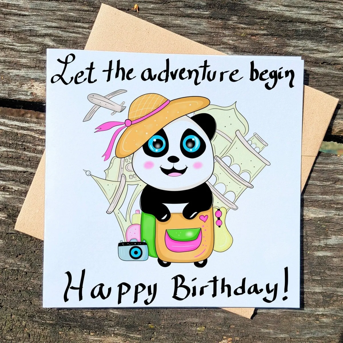 Happy Birthday Adventure Card, Greeting Card, Funny Panda Card, Love Trips Bday Postcard, Outdoor Cards, Couple Forest Card