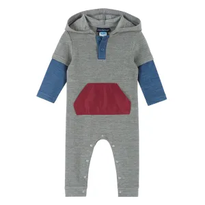 Infant Double Peached Colorblocked Hooded Romper  | Grey