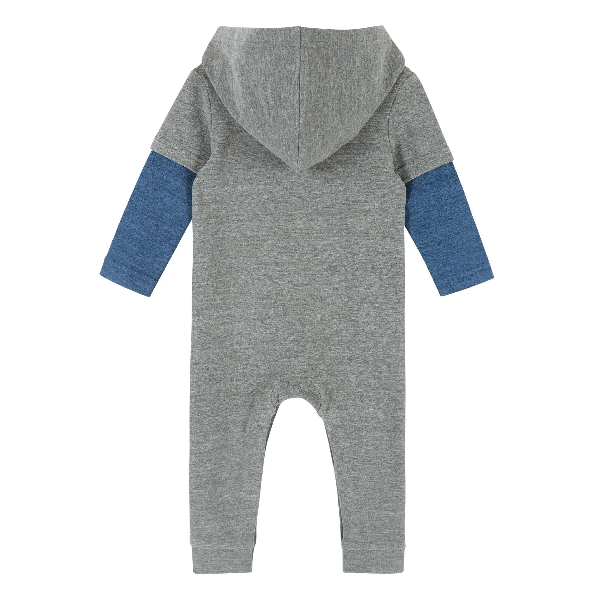 Infant Double Peached Colorblocked Hooded Romper  | Grey