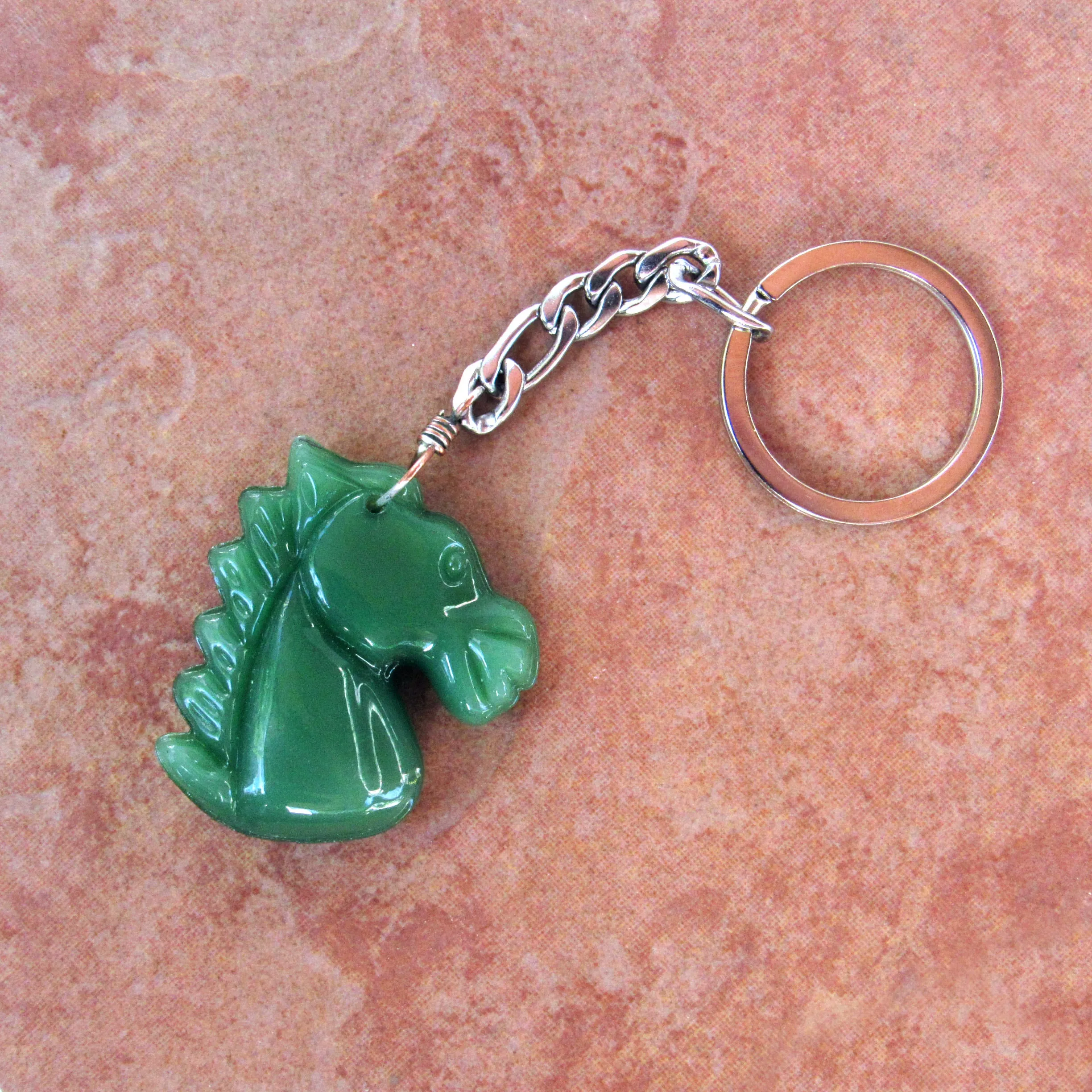 Jade Gemstone Horse Head Key Chain