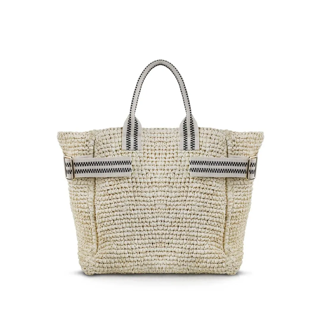 Kaba Raffia Vegan Tote Bag | Black & Cream