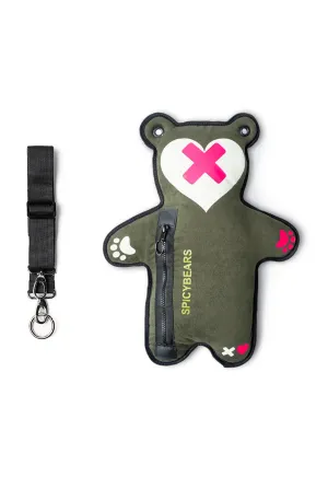 Khaki Twill | Neon Pink | White Reflective Heart Edition Bear Bag