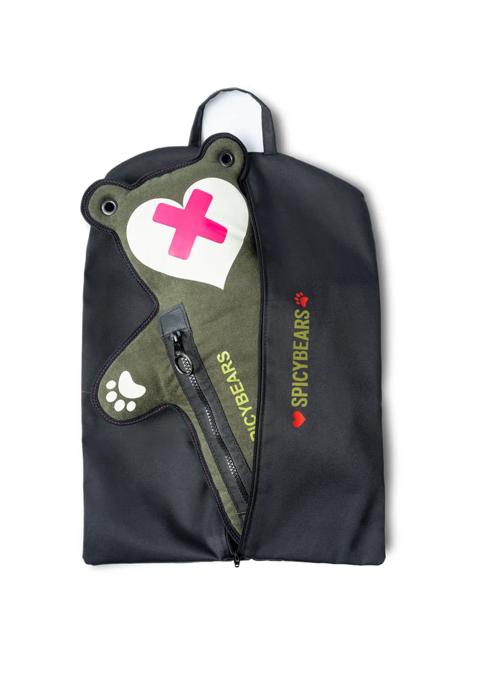 Khaki Twill | Neon Pink | White Reflective Heart Edition Bear Bag