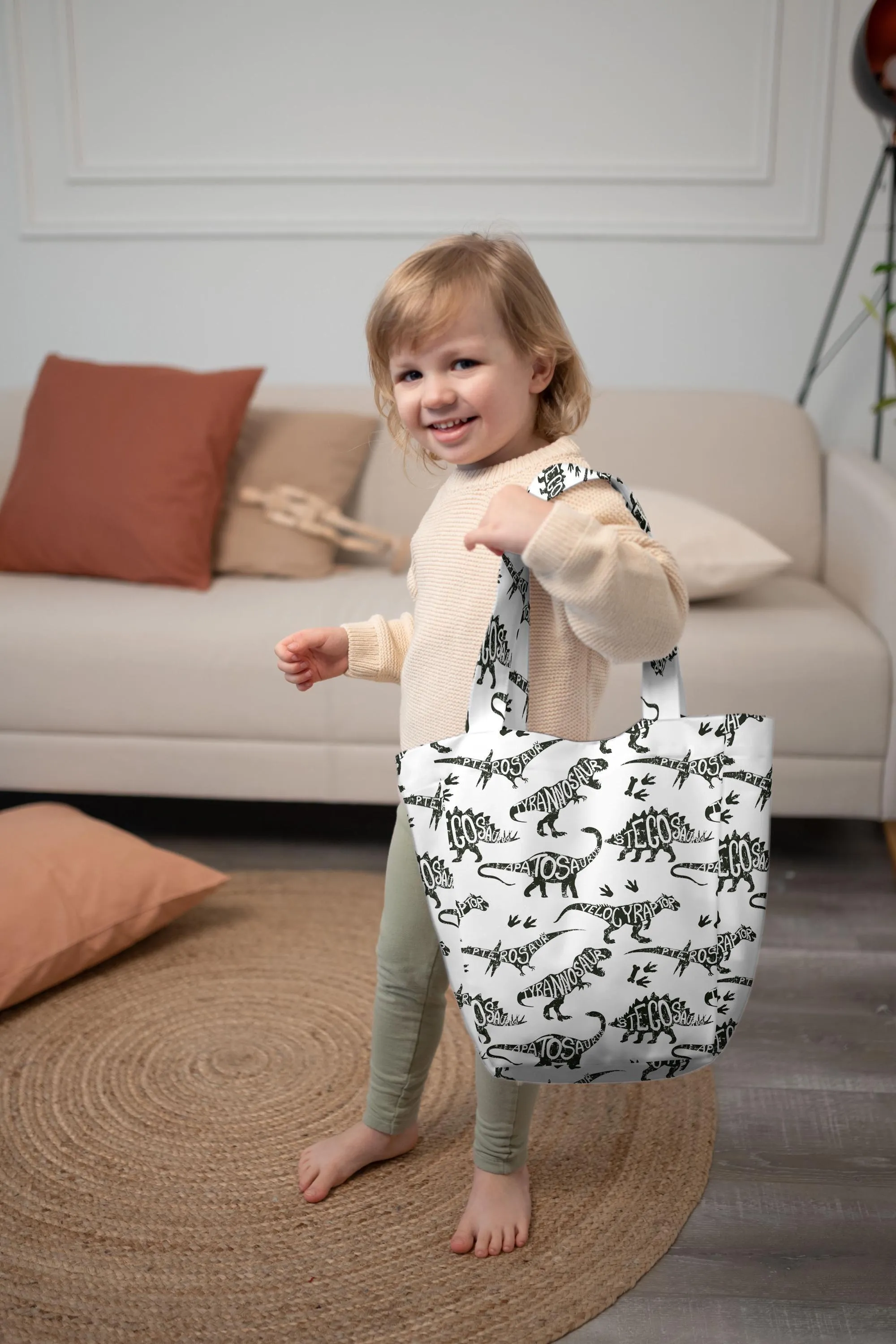 Kids Shopper Bag | White Dinosaur Tote | Eco-Friendly Kids Tote | Cute and Durable Totes  Bag for Kids