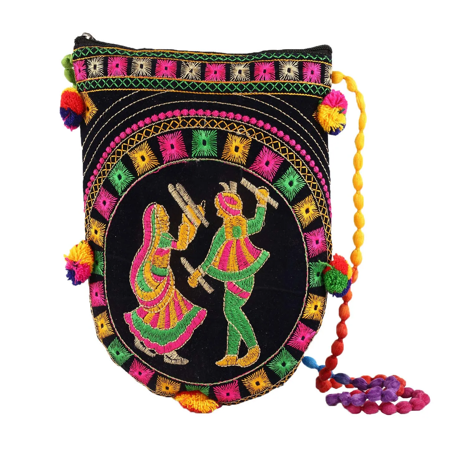 Kuber Industries Dandiya Design Velvet Handcrafted Embroidery Women’s Sling Bag, Black (CTKTC4318)