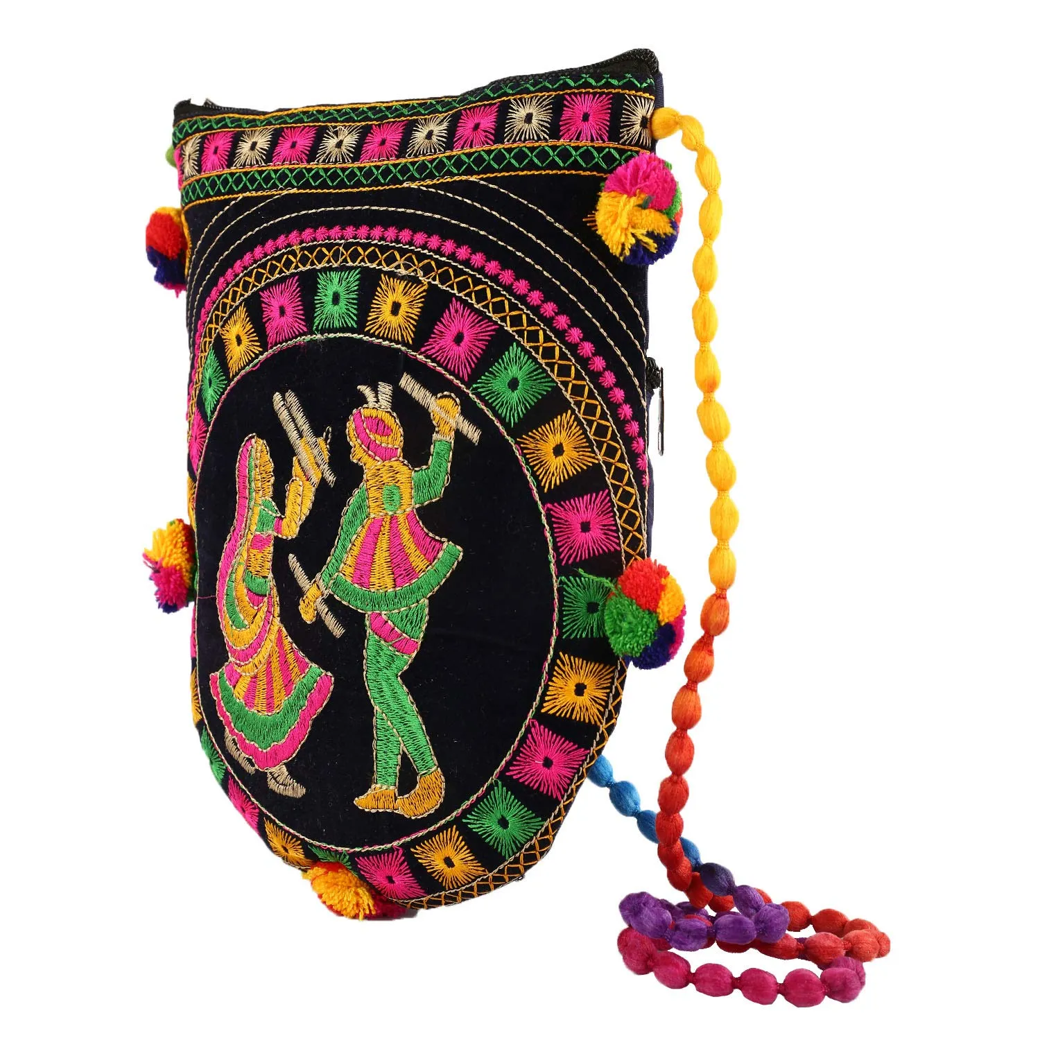 Kuber Industries Dandiya Design Velvet Handcrafted Embroidery Women’s Sling Bag, Black (CTKTC4318)