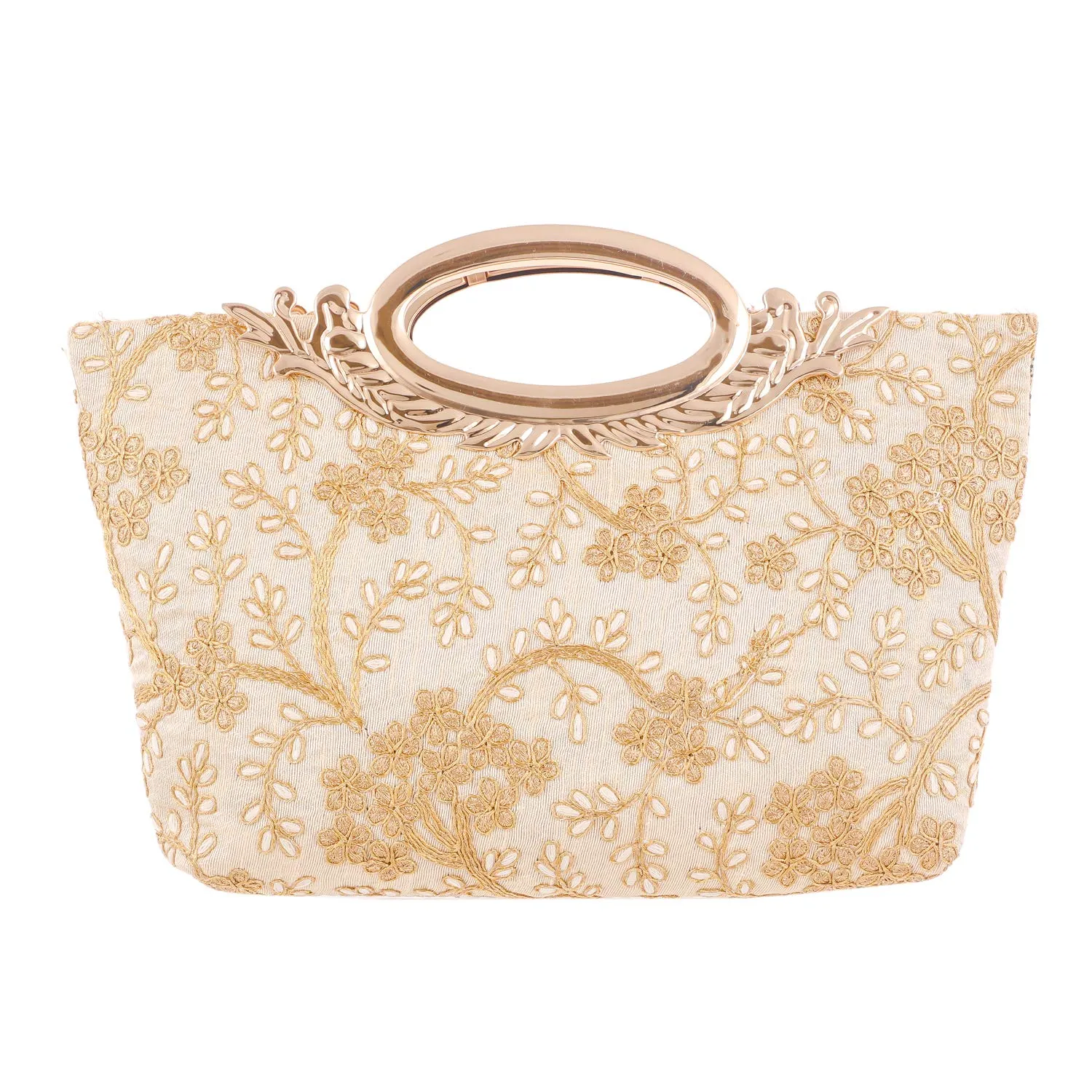 Kuber Industries Embroidered Silk Clutch Ladies Handbag (Cream) - CTKTC42089