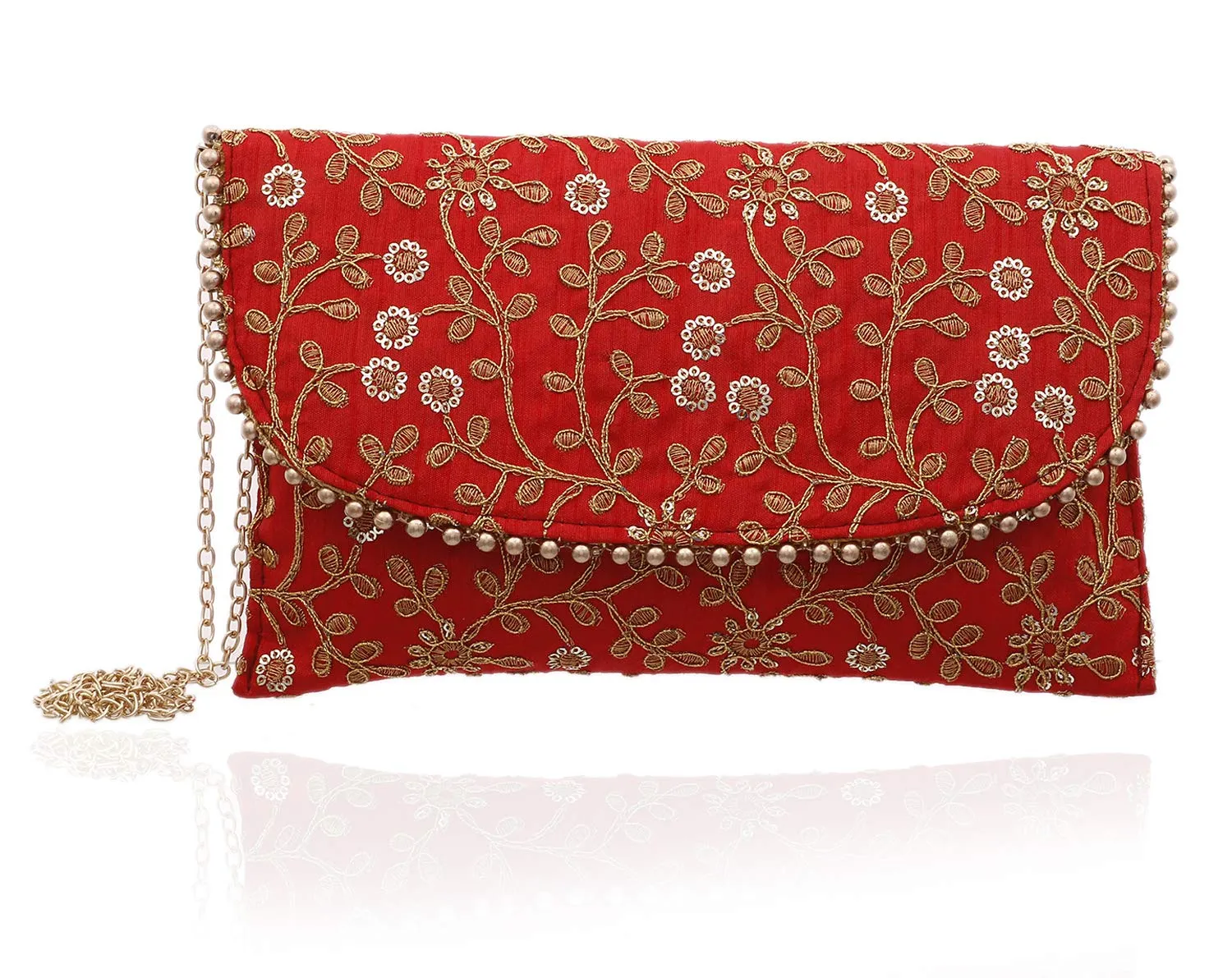 Kuber Industries Handcrafted Embroidered Clutch Bag Purse Handbag for Bridal, Casual, Party, Wedding (Red and Grey) - CTKTC034531-2 Pieces