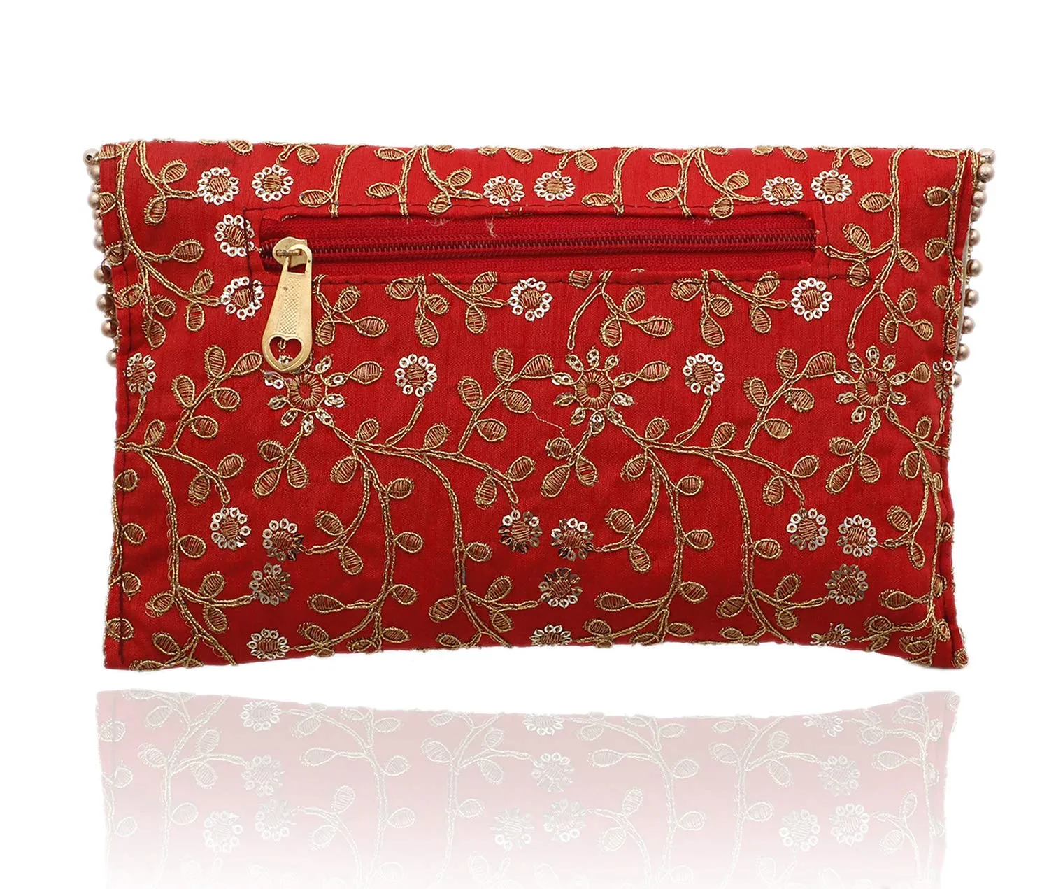 Kuber Industries Handcrafted Embroidered Clutch Bag Purse Handbag for Bridal, Casual, Party, Wedding (Red and Grey) - CTKTC034531-2 Pieces