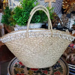 Large Natural Straw Grass Beach Bag With Shells