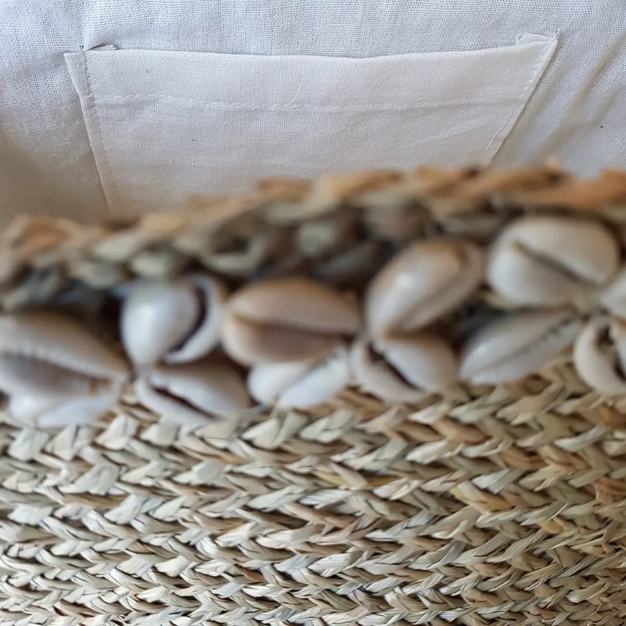 Large Natural Straw Grass Beach Bag With Shells