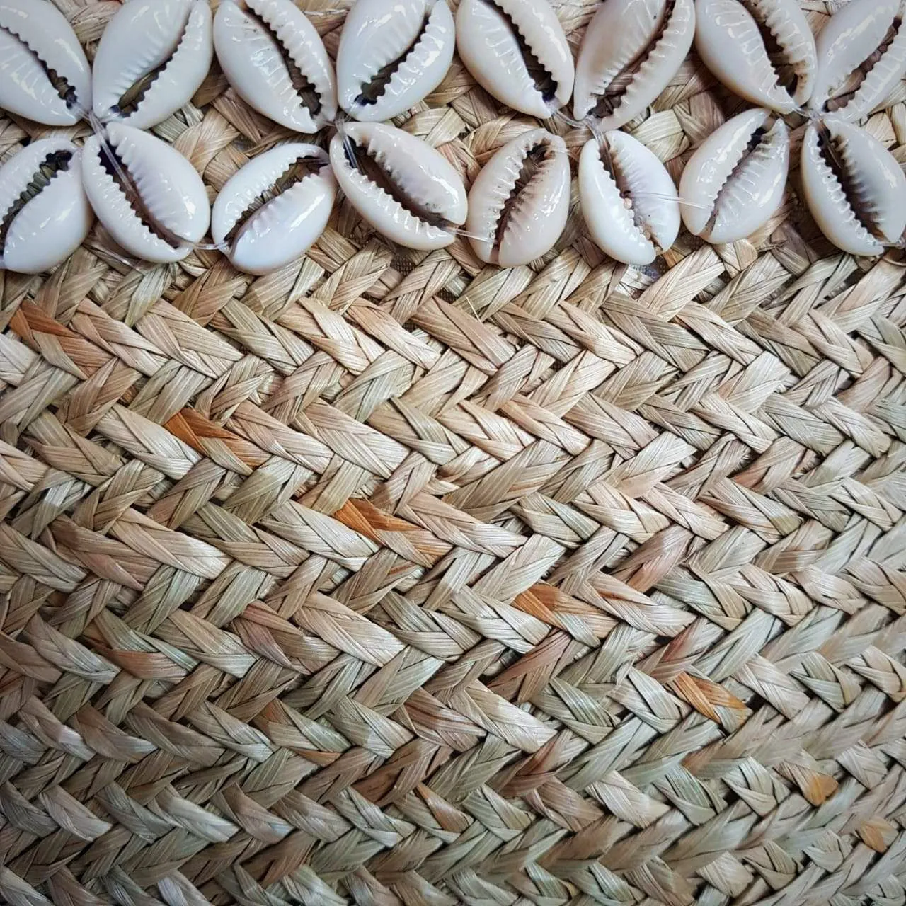 Large Natural Straw Grass Beach Bag With Shells