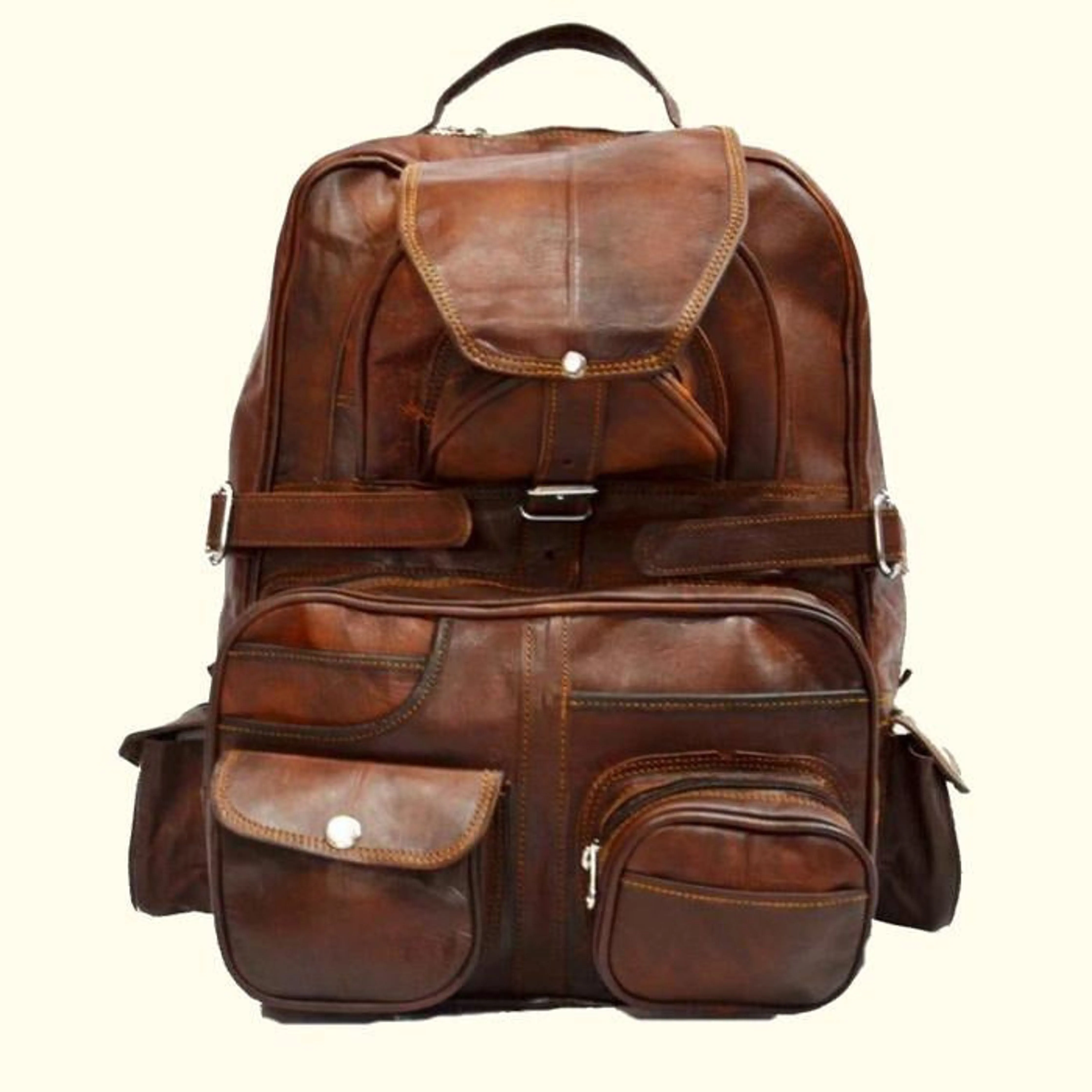 Large Vintage Leather Travel Rucksack Bag