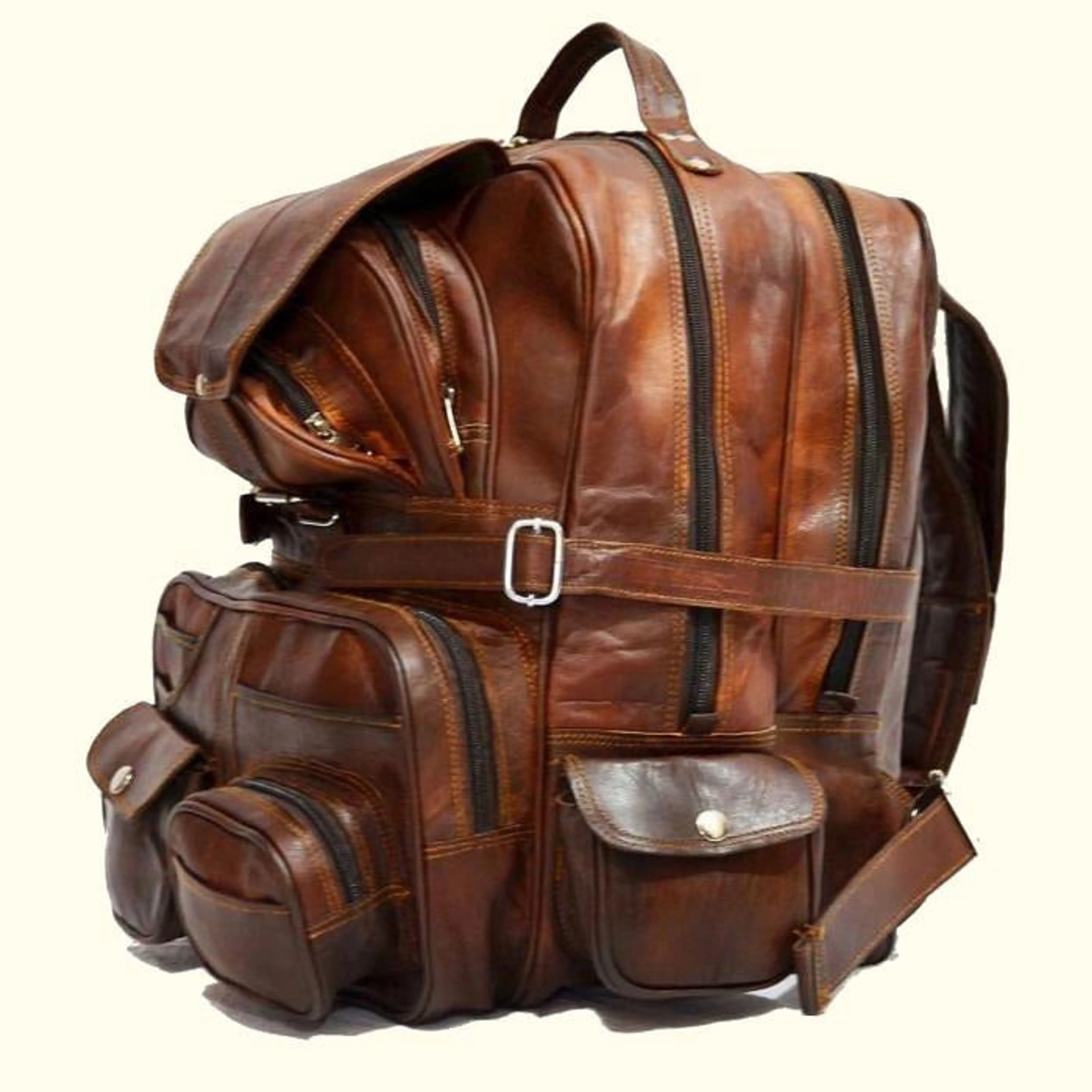 Large Vintage Leather Travel Rucksack Bag