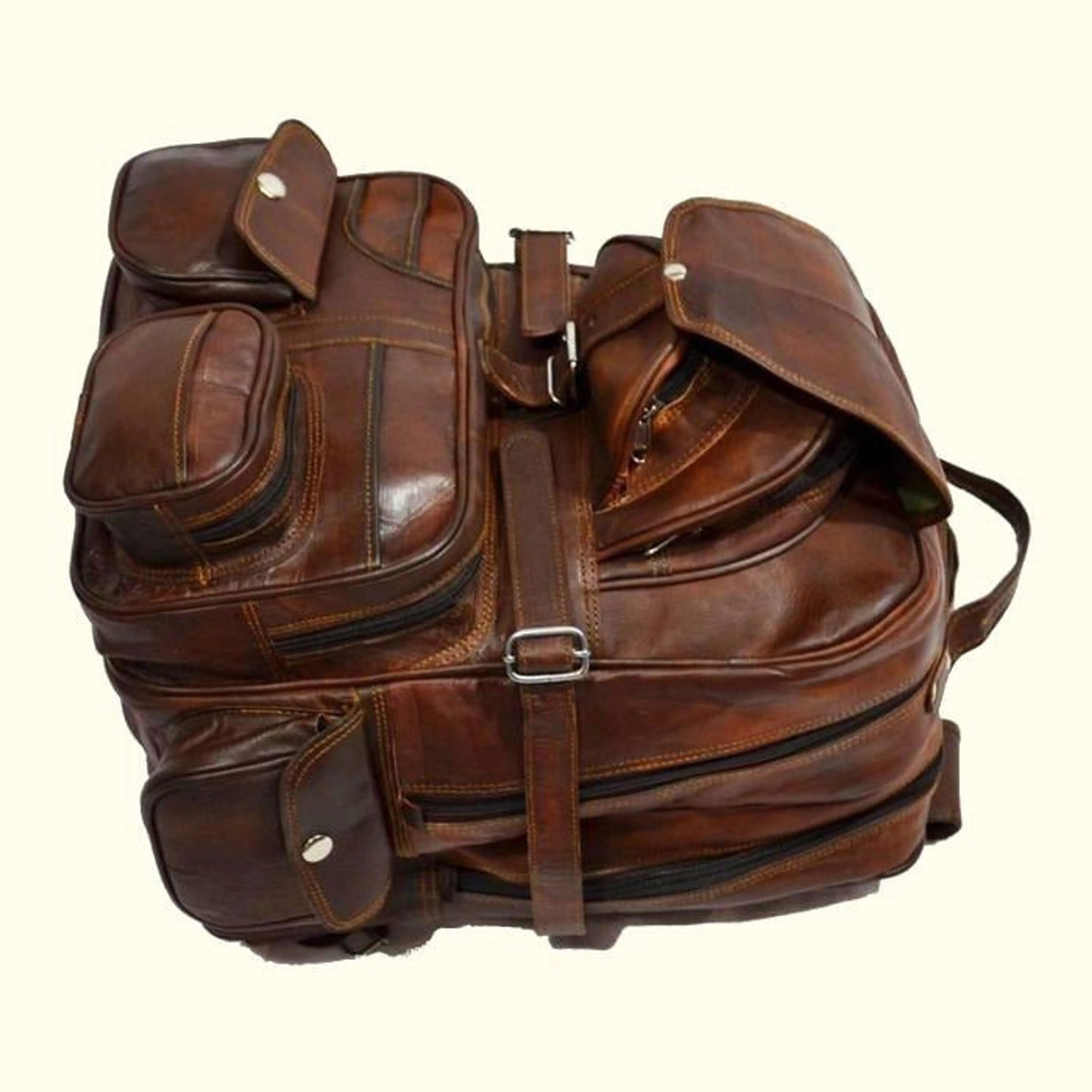 Large Vintage Leather Travel Rucksack Bag