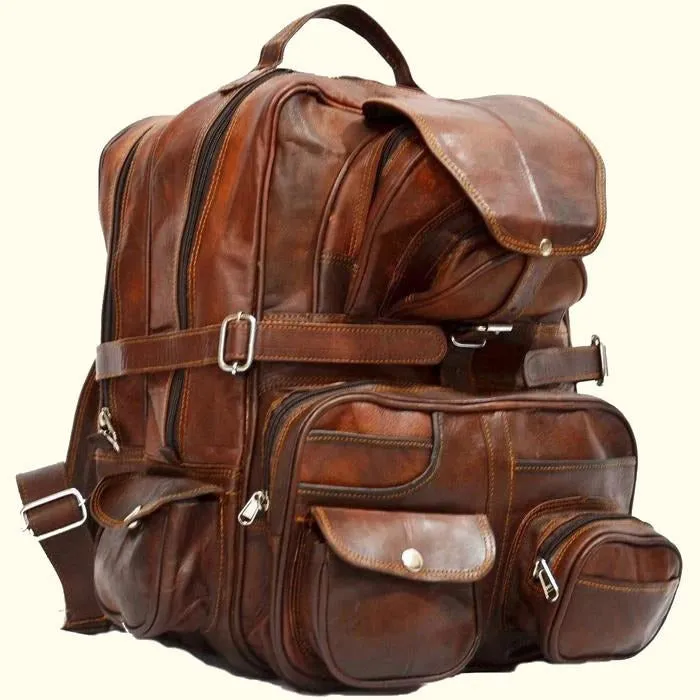 Large Vintage Leather Travel Rucksack Bag