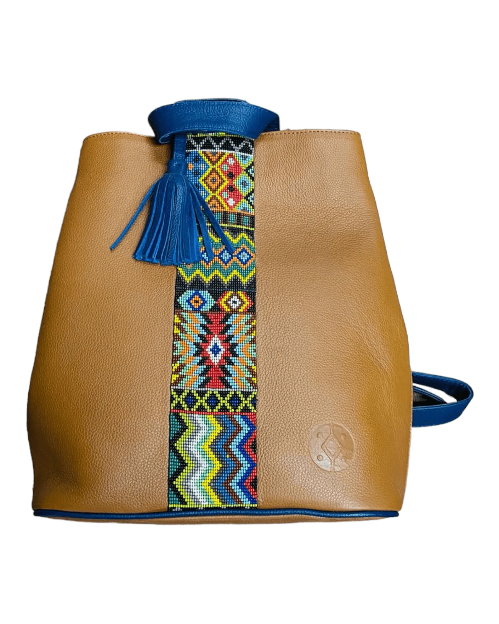 Leather Backpack with Huichol Beading