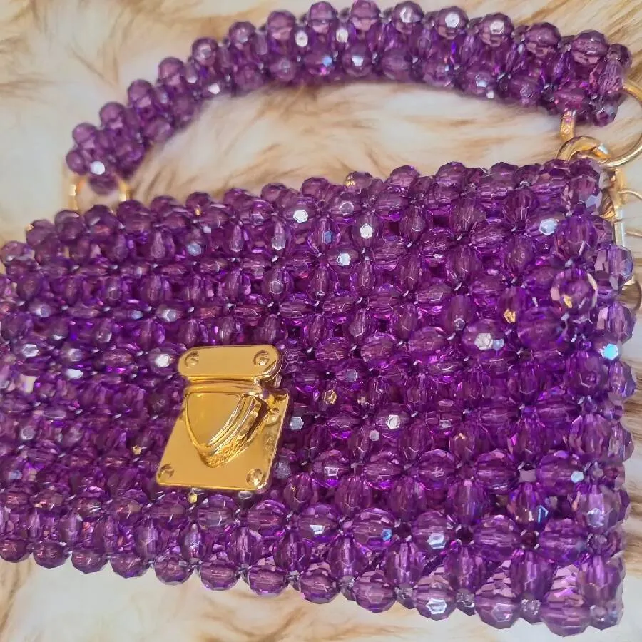 Lulua Stitches Handmade Purple Beaded Bag