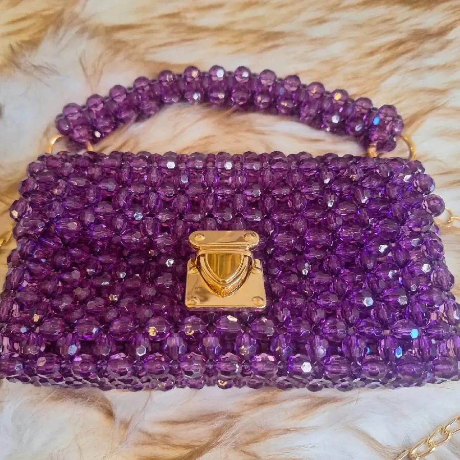 Lulua Stitches Handmade Purple Beaded Bag