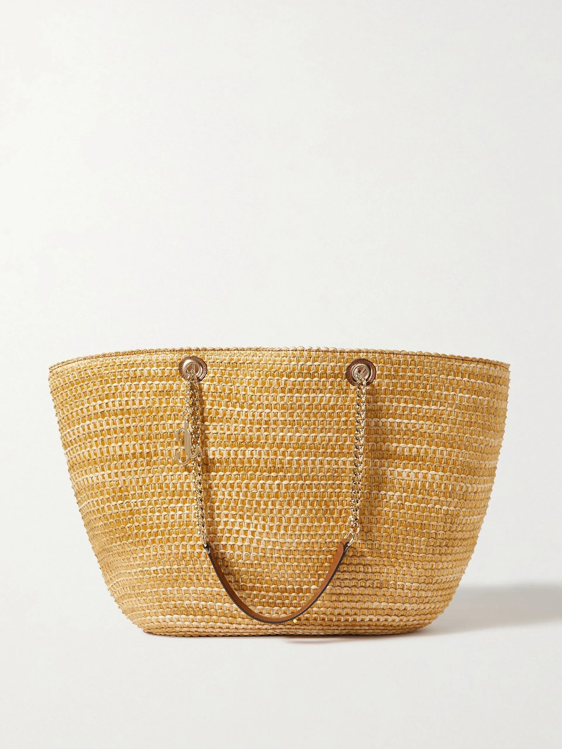 Mari leather-trimmed raffia tote