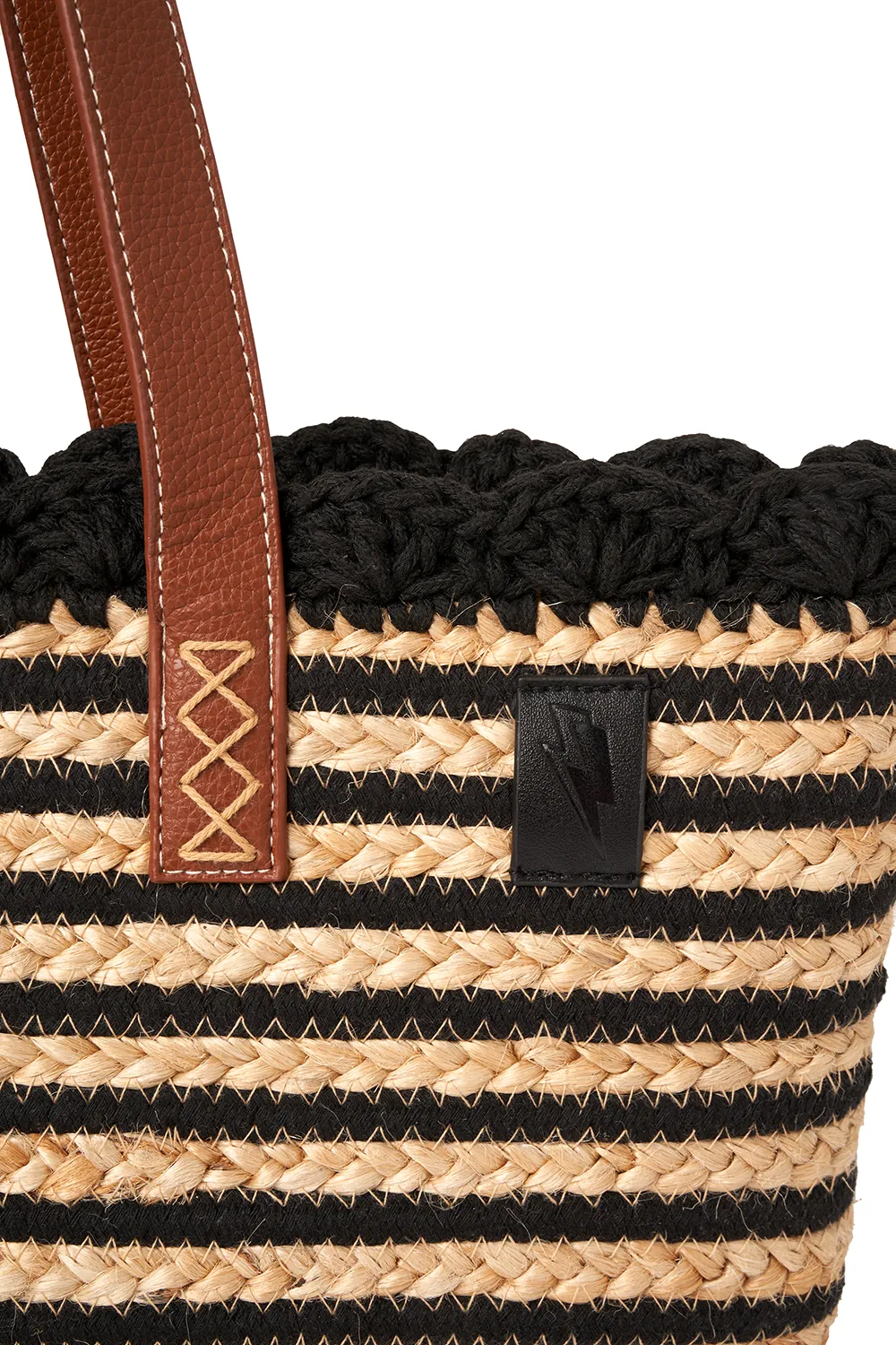 Natural with Black Stripe Straw Basket Bag