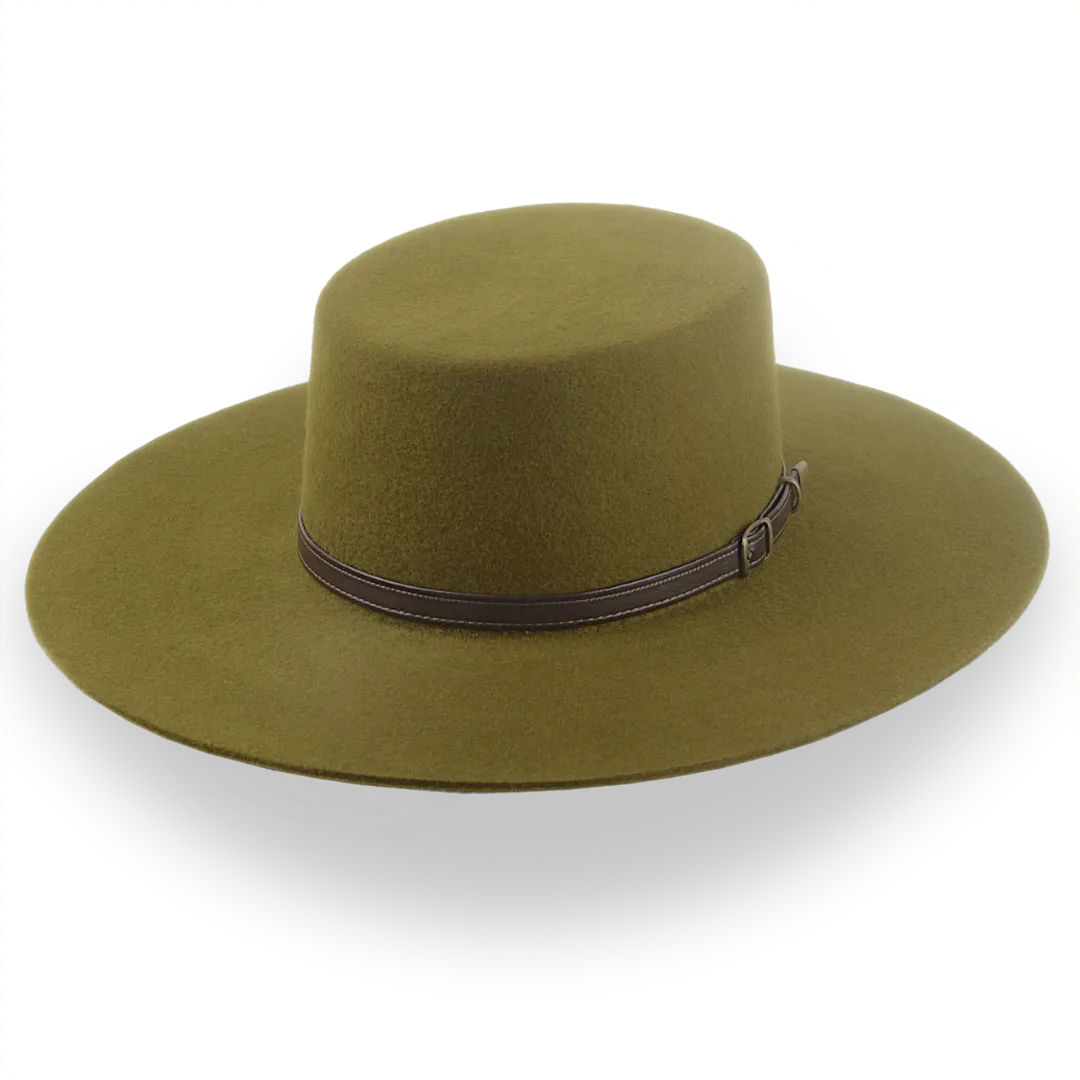 Olive Green Flat Cowboy Hat In Premium Wool Felt | The Galloper