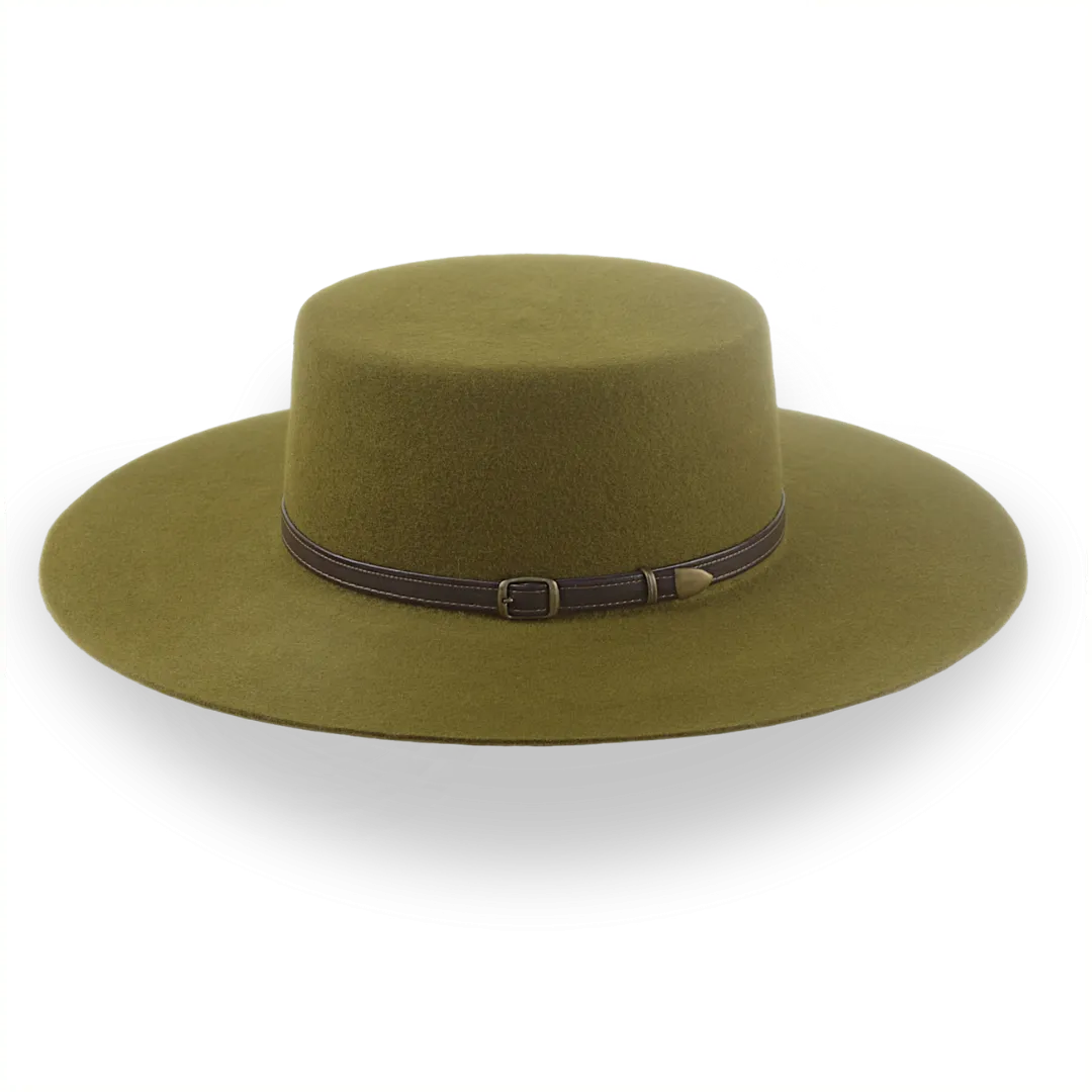 Olive Green Flat Cowboy Hat In Premium Wool Felt | The Galloper