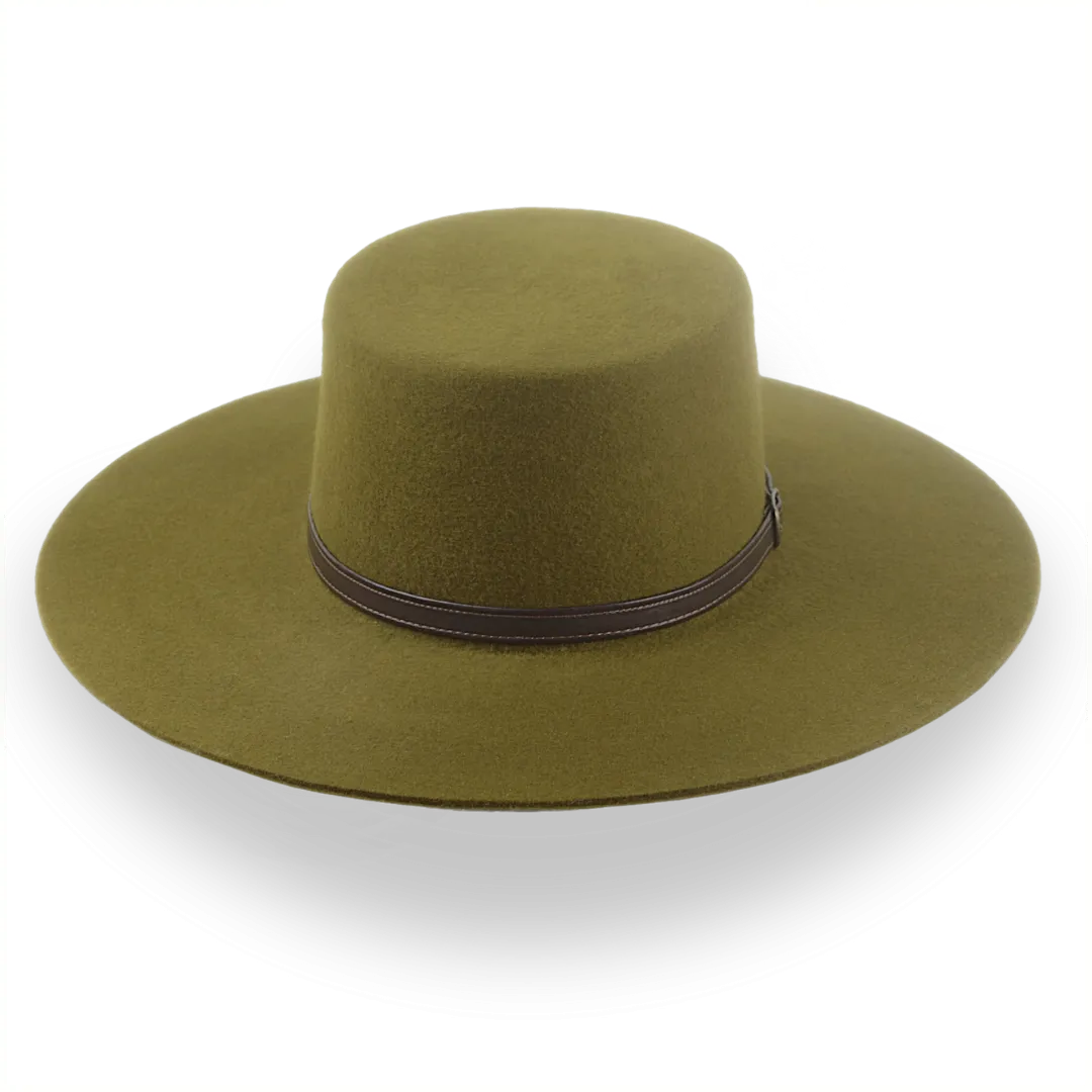 Olive Green Flat Cowboy Hat In Premium Wool Felt | The Galloper