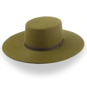 Olive Green Flat Cowboy Hat In Premium Wool Felt | The Galloper