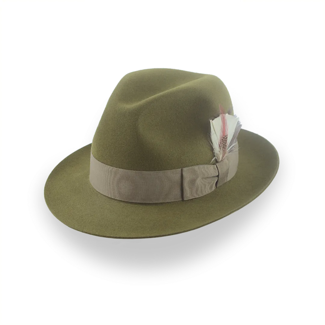 Olive Green Medium Brim Trilby Fedora in Fur Felt | The Phoenix