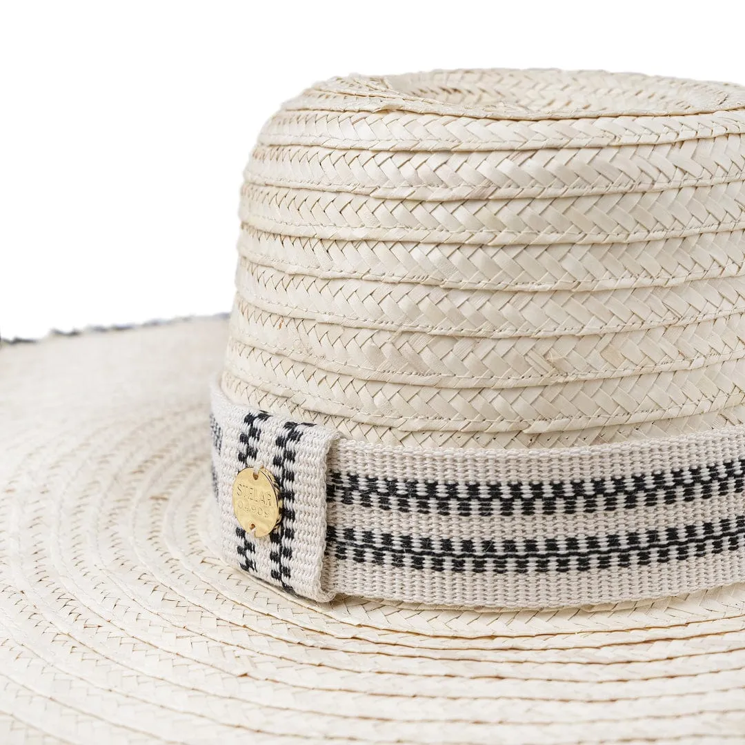 Padang Natural Lontar Palm Large Brim Hat | Black & Cream Stripe