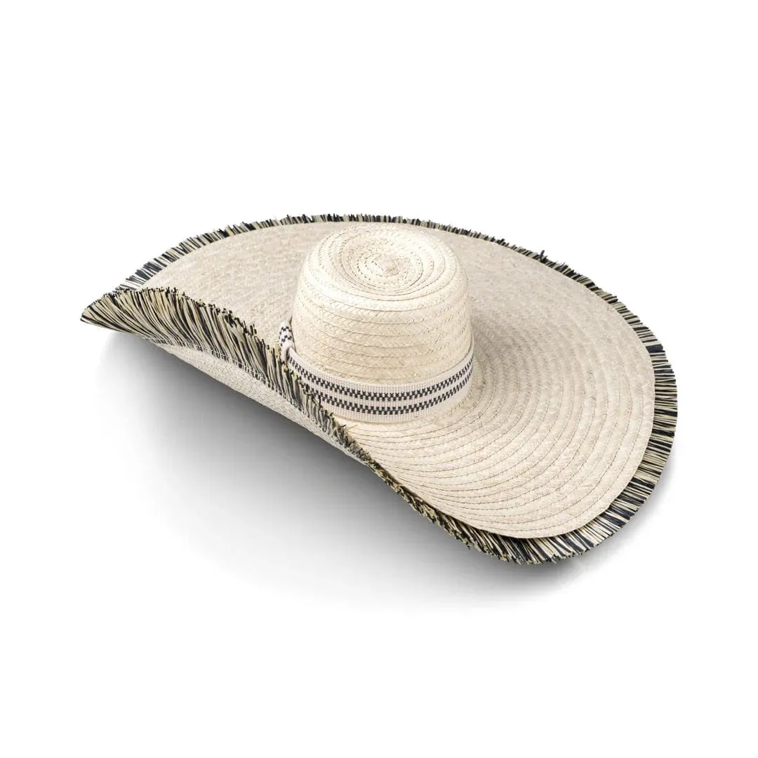 Padang Natural Lontar Palm Large Brim Hat | Black & Cream Stripe