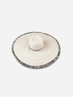 Padang Natural Lontar Palm Large Brim Hat | Black & Cream Stripe