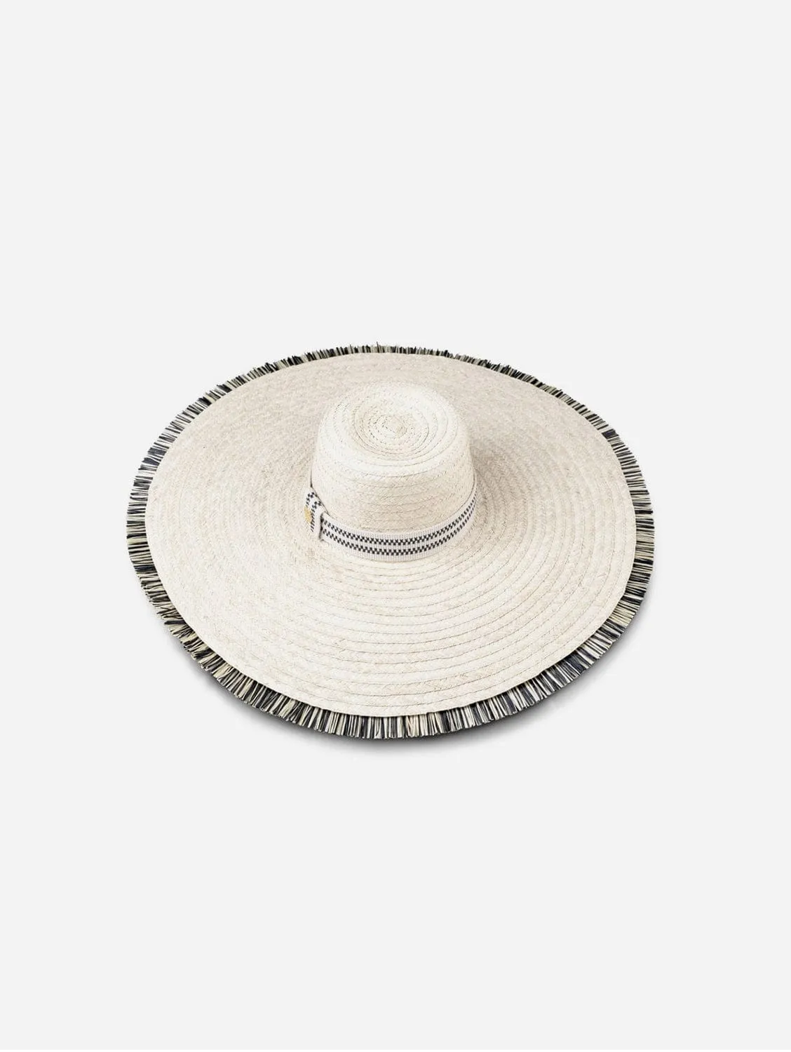 Padang Natural Lontar Palm Large Brim Hat | Black & Cream Stripe