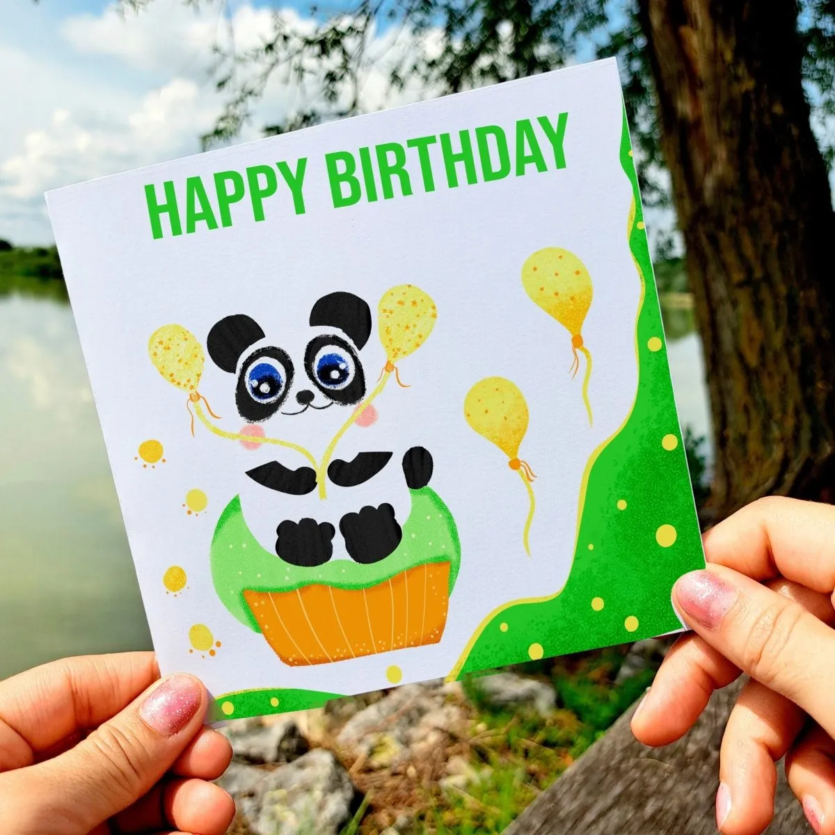 Panda Birthday Card, Cute Personalised Custom, Painting Animals, Blank Card, Set Card, Pet Greeting Card, Panda Happy Birthday Card