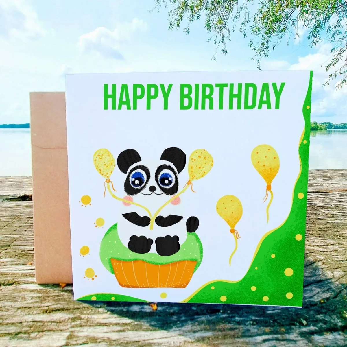 Panda Birthday Card, Cute Personalised Custom, Painting Animals, Blank Card, Set Card, Pet Greeting Card, Panda Happy Birthday Card