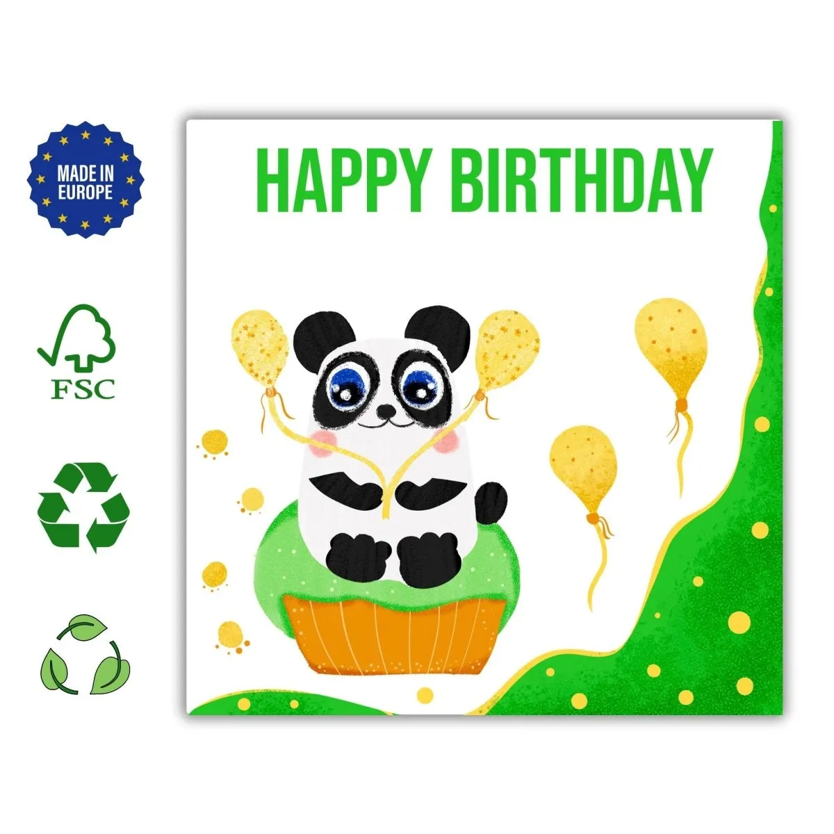 Panda Birthday Card, Cute Personalised Custom, Painting Animals, Blank Card, Set Card, Pet Greeting Card, Panda Happy Birthday Card