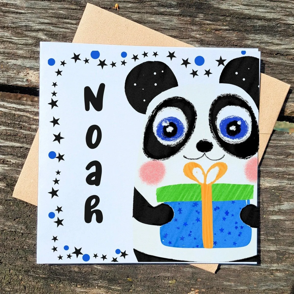 Panda Birthday Card for Boys, Personalized Gift with Custom Name, Cute Animal Greeting for Kids