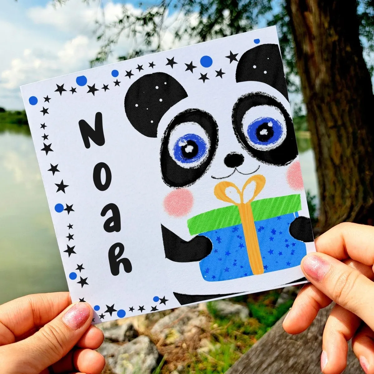 Panda Birthday Card for Boys, Personalized Gift with Custom Name, Cute Animal Greeting for Kids