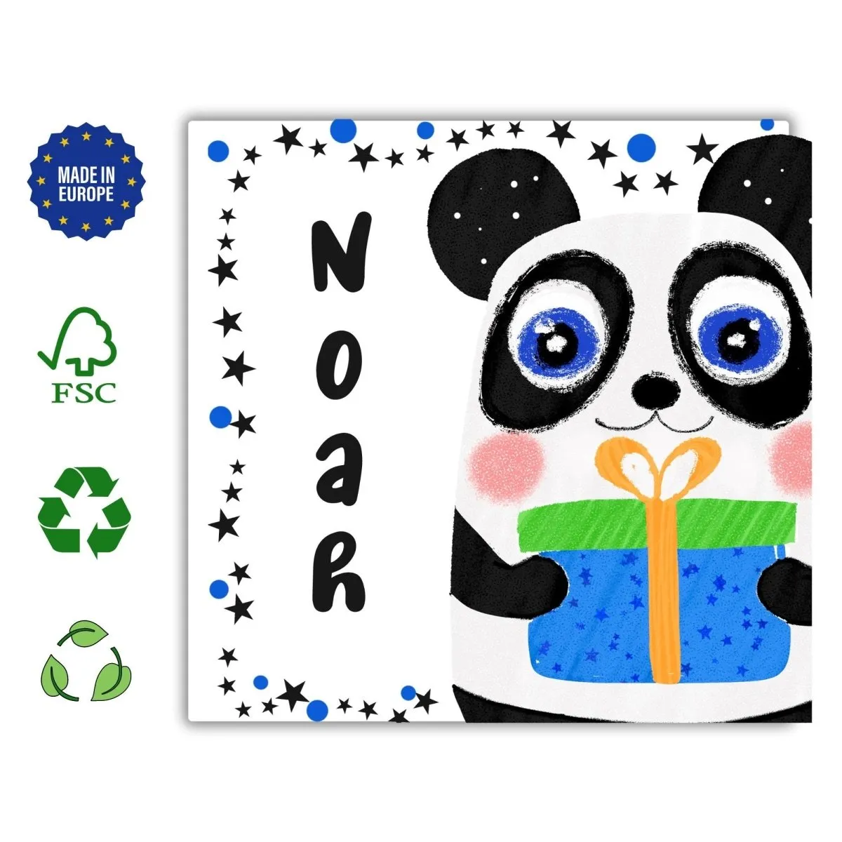 Panda Birthday Card for Boys, Personalized Gift with Custom Name, Cute Animal Greeting for Kids