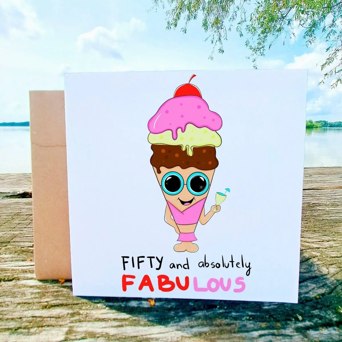 Personalized Icecream Absolutely Fabulous Birthday Card 50, 50th years old Fabulous Gift, Milestone Postcards, Cards for Bestfirned