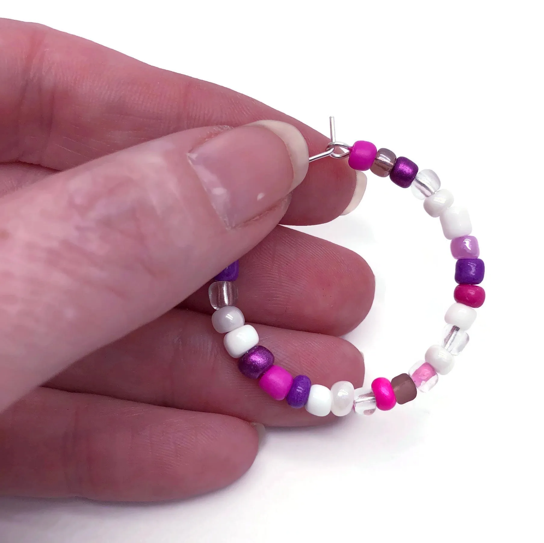 Pink and White Seed Beads Hoops 35mm