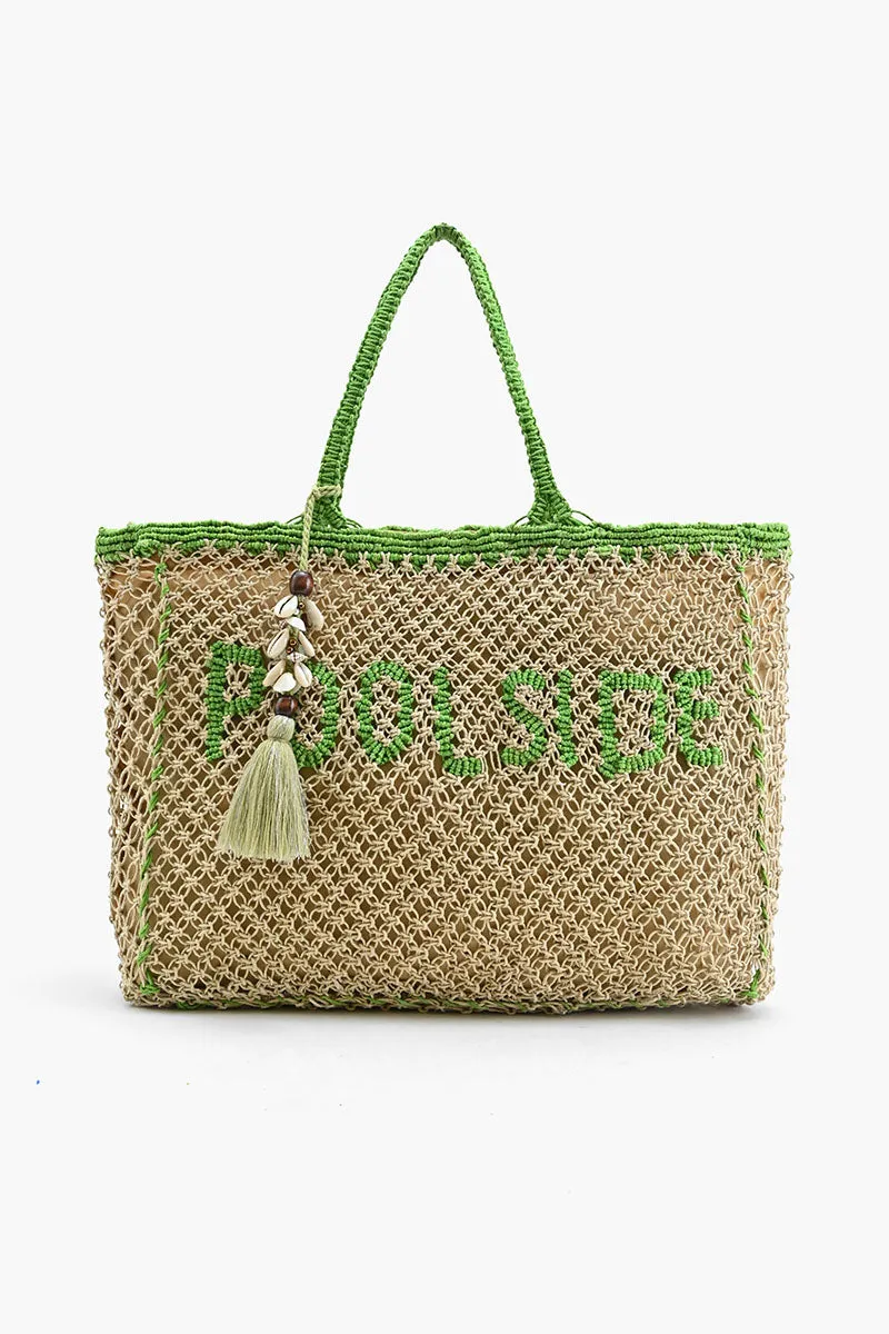 Poolside' Jute Macrame Tote in Beige & Green