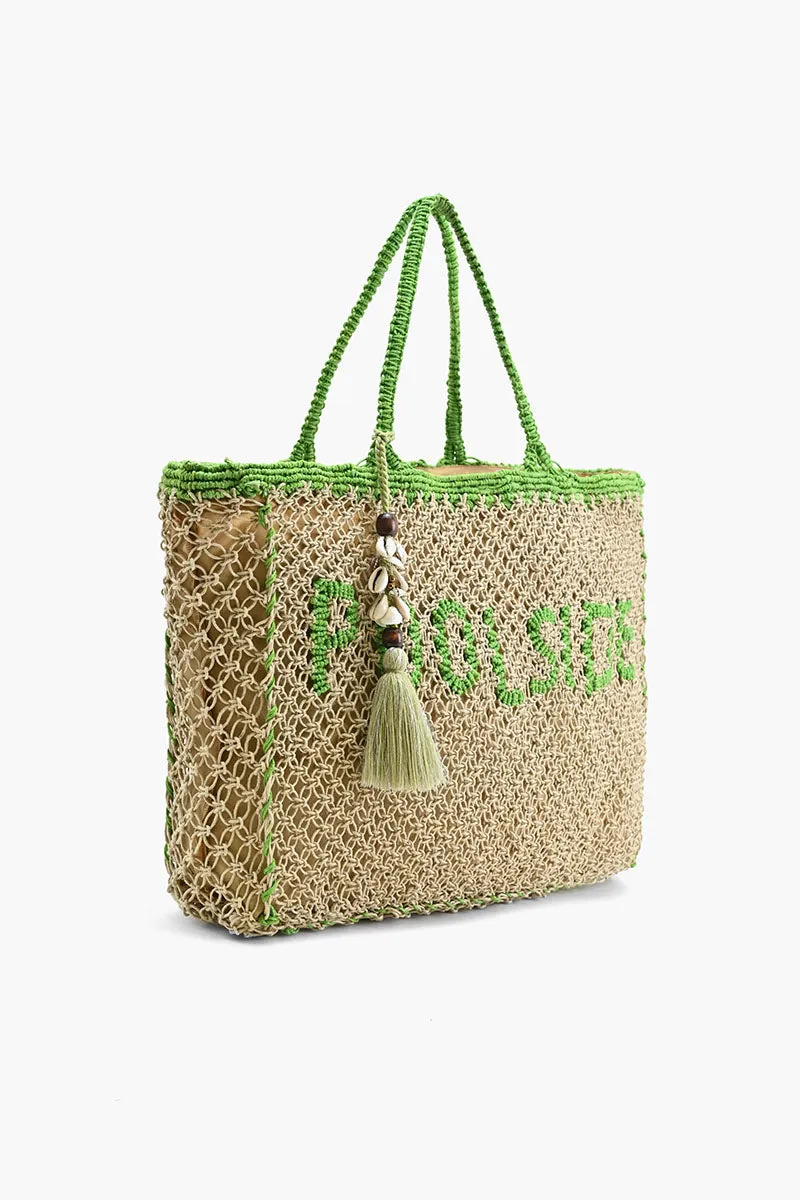 Poolside' Jute Macrame Tote in Beige & Green