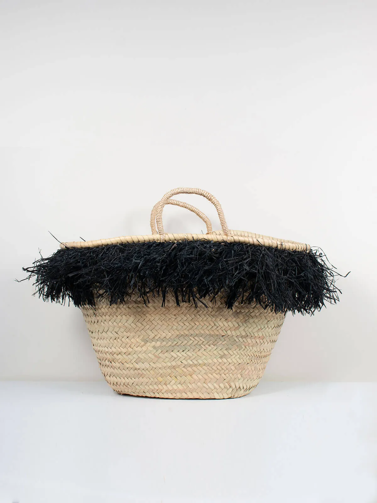 Raffia Tassel Basket, Black