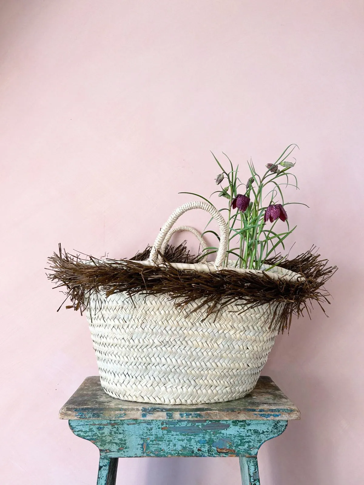 Raffia Tassel Basket, Moss