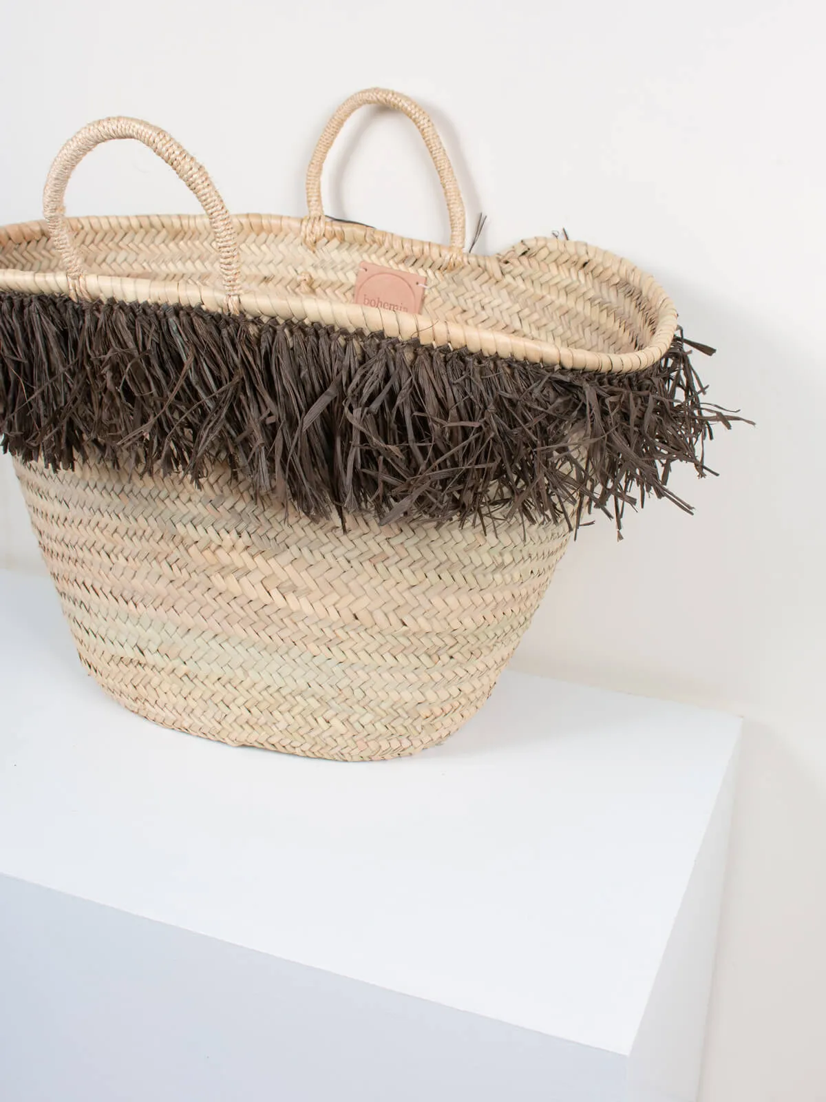 Raffia Tassel Basket, Moss