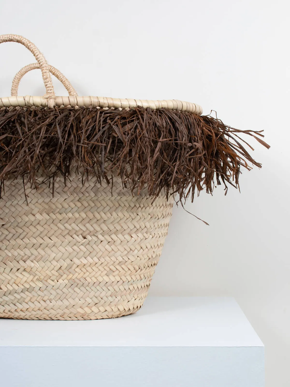 Raffia Tassel Basket, Tobacco